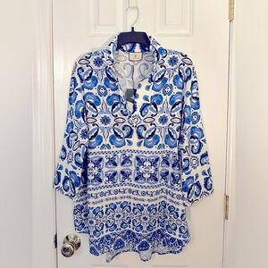 Tuckernuck Willow Blouse in Majolica Tile print